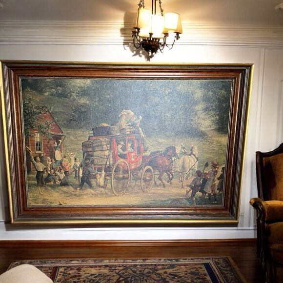 Vintage Other - Vintage 1950s Perry’s The Pemigewasset Coach 1899 Painted Print 28" x 41" x 2"